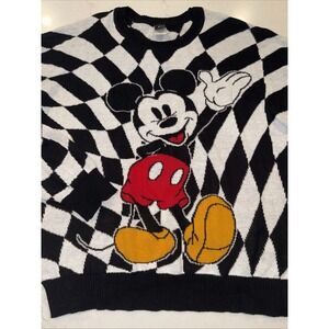 Disney Mickey Mouse Knitted Pullover Sweater Black & White Check Women's XXL